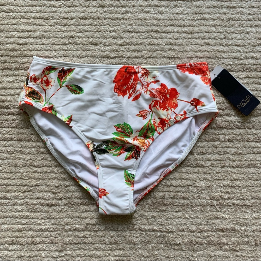 Rachel Roy High Waisted White and Red Floral Bikini Bottom NWT Size Medium
